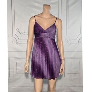 Ruby Rox Vintage Y2K Purple Sparkle Spaghetti Strap mini party dress sz S